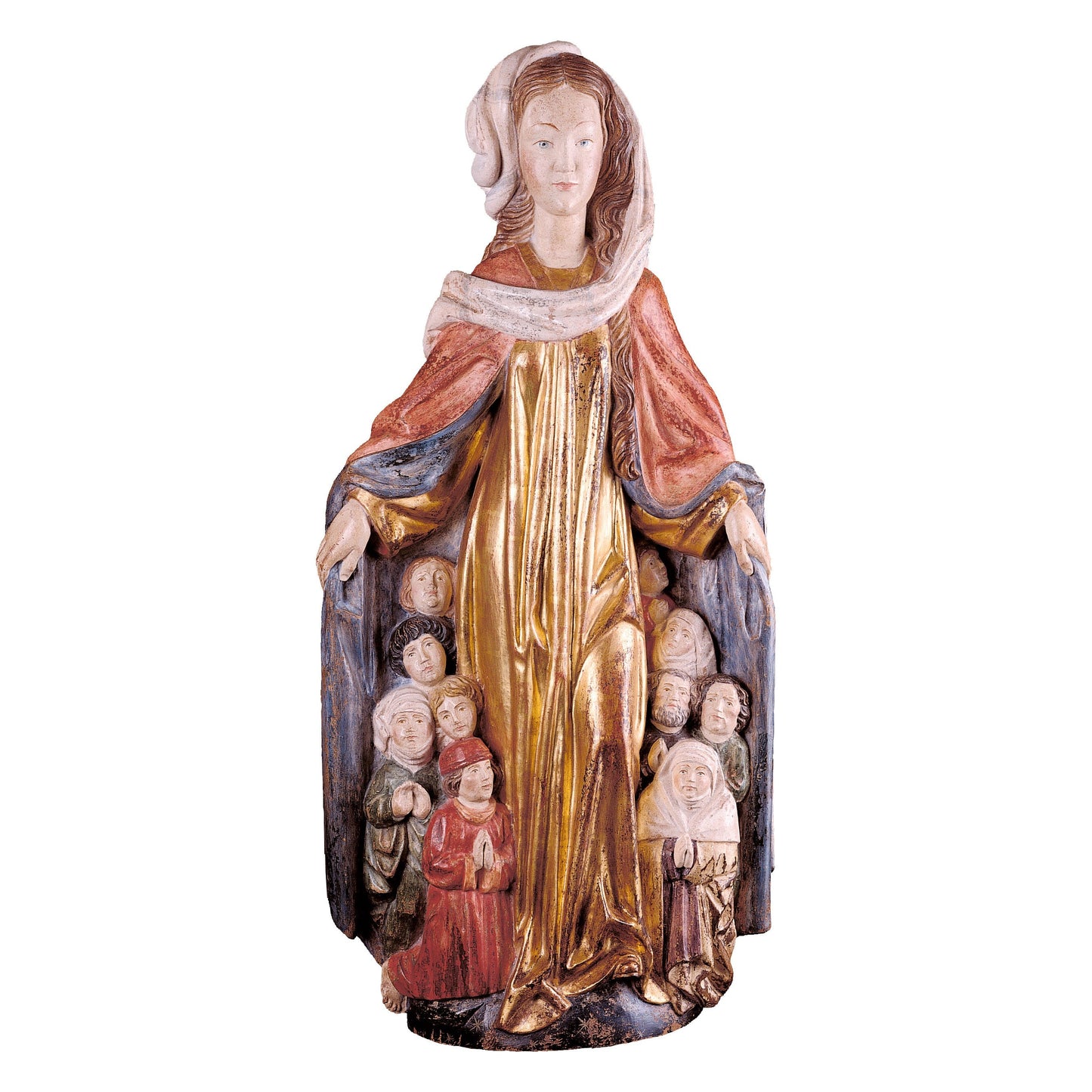 MONDO CATTOLICO Golden / 35 cm (13.8 in) Wooden statue of Madonna of protective cloak