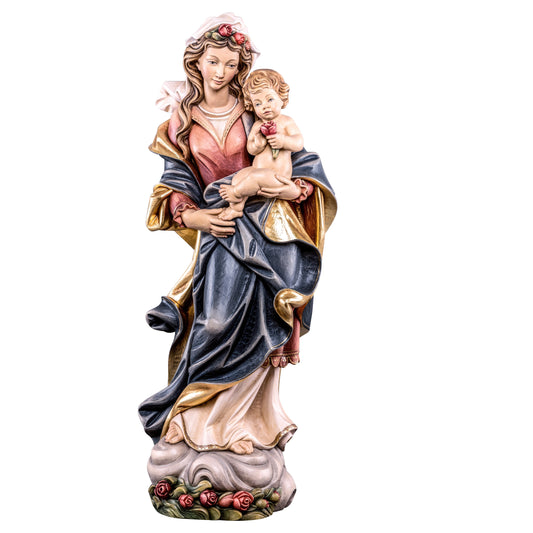 MONDO CATTOLICO Colored / 15 cm (5.9 in) Wooden statue of Madonna of roses