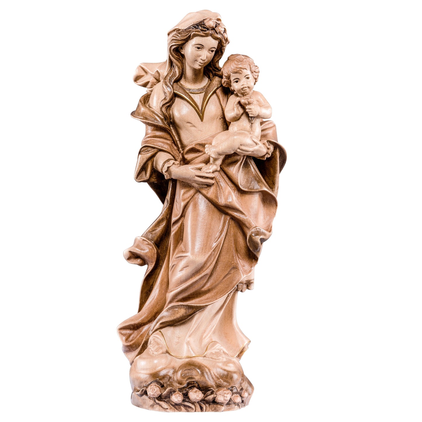 MONDO CATTOLICO Glossy / 15 cm (5.9 in) Wooden statue of Madonna of roses