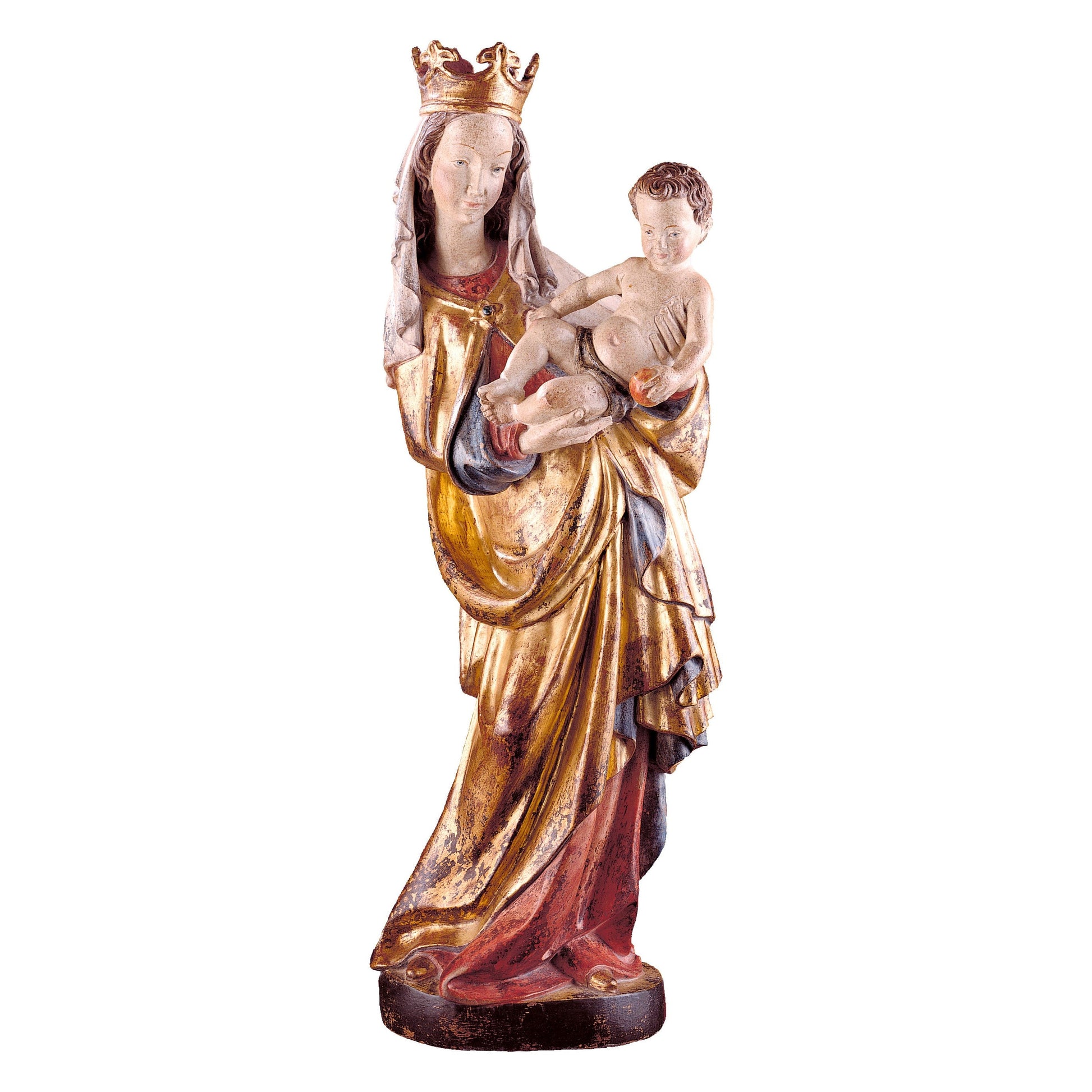 Mondo Cattolico Golden / 27 cm (10.6 in) Wooden statue of Madonna of Salzburg