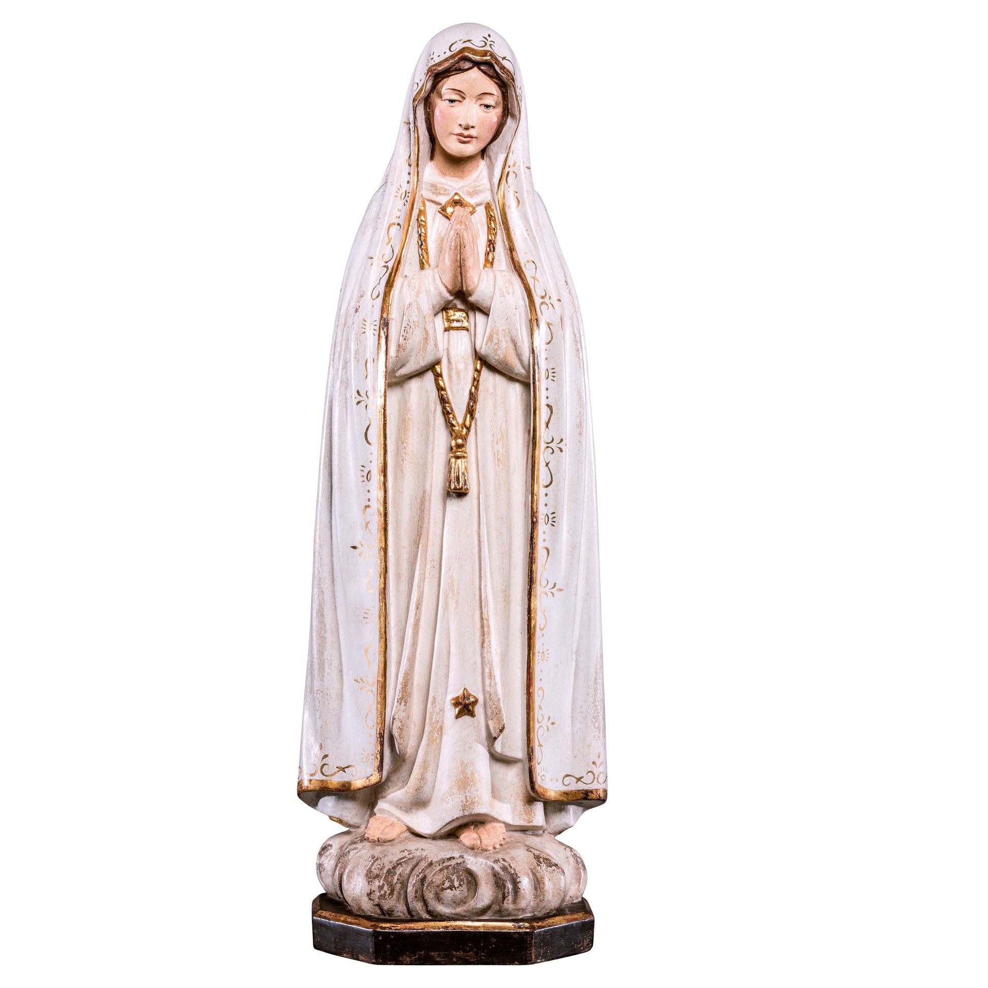 MONDO CATTOLICO Golden / 40 cm (15.7 in) Wooden statue of Our Lady of Fátima