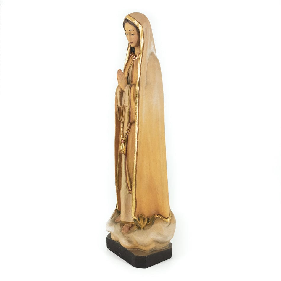 Mondo Cattolico 19 cm (7.48 in) Wooden Statue of Our Lady of Fatima on Holm Oak Leaves
