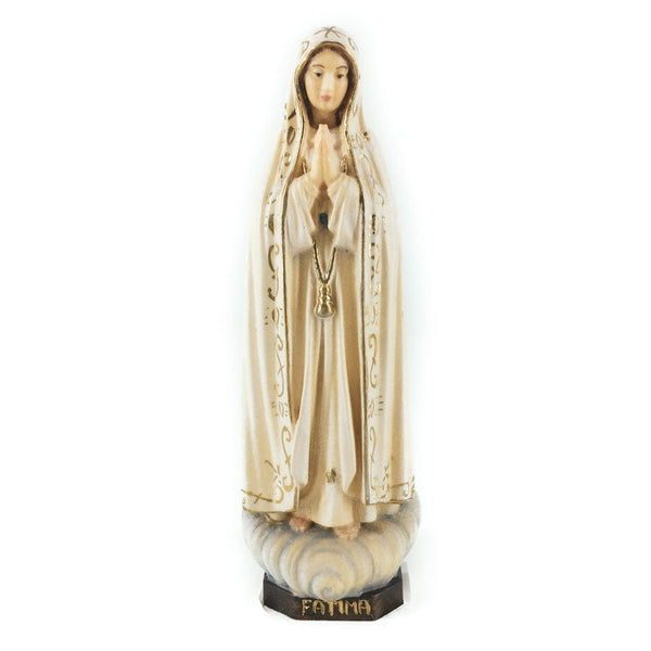 Wooden Statue of Our Lady of Fatima with Gold-decorated White Dress