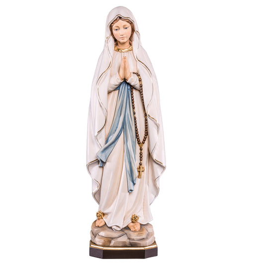 Mondo Cattolico Colored / 10 cm (3.9 in) Wooden statue of Our Lady of Lourdes