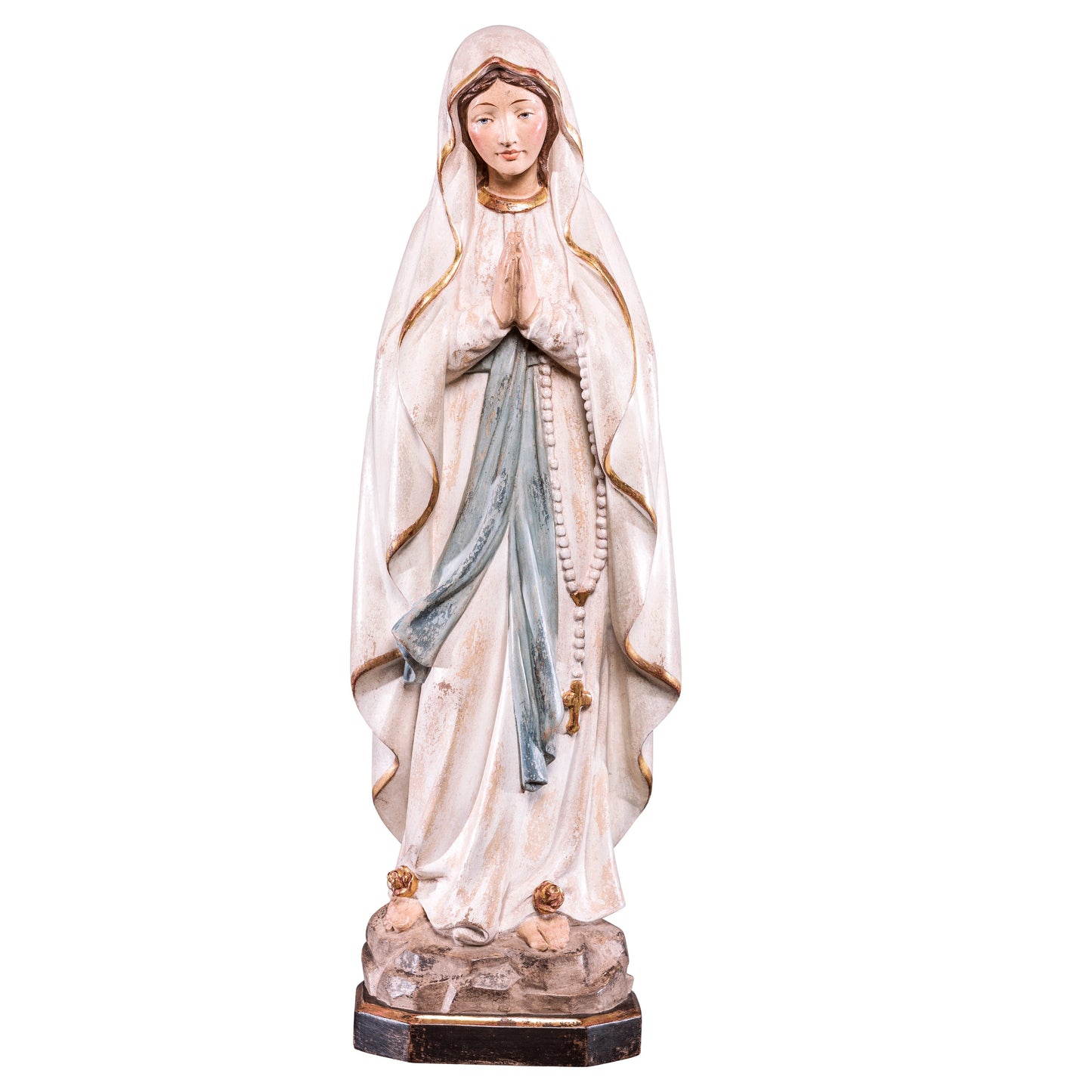MONDO CATTOLICO Golden / 40 cm (15.7 in) Wooden statue of Our Lady of Lourdes