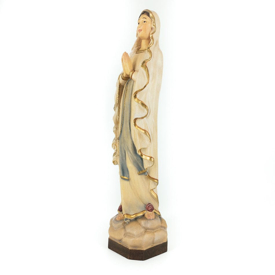 Mondo Cattolico 20 cm (7.87 in) Wooden Statue of Our Lady of Lourdes With Red Roses
