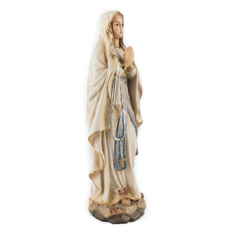 MONDO CATTOLICO Wooden Statue of Our Lady of Lourdes With Roses on Her Feet