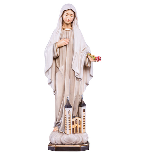 MONDO CATTOLICO Colored / 10 cm (3.9 in) Wooden statue of Our Lady of Medjugorje