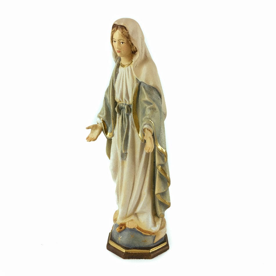 ULPE SAS DI DANIEL PERATHONER 15 cm (5.91 in) Wooden Statue of Our Lady of the Miraculous Medal With Blue Belt