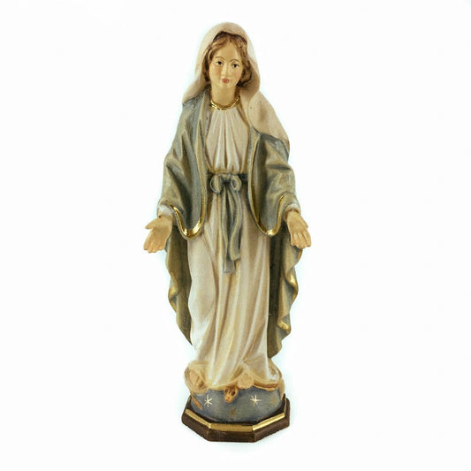ULPE SAS DI DANIEL PERATHONER 15 cm (5.91 in) Wooden Statue of Our Lady of the Miraculous Medal With Blue Belt