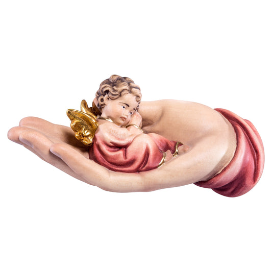 Mondo Cattolico Colored / 7 cm (2.8 in) Wooden statue of Protecting hand lying with angel red