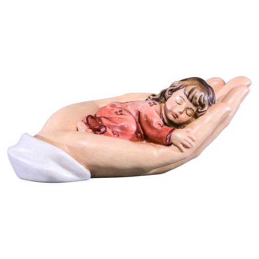 Mondo Cattolico Colored / 7 cm (2.8 in) Wooden statue of Protecting hand lying with girl