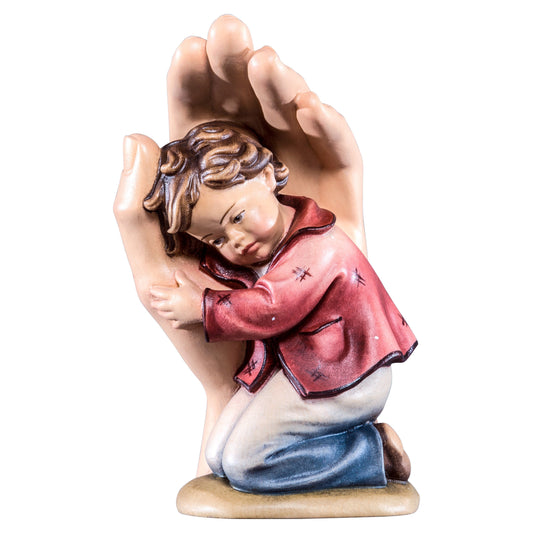 Mondo Cattolico Colored / 7 cm (2.8 in) Wooden statue of Protecting hand standing with boy