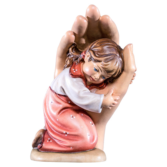 Mondo Cattolico Colored / 7 cm (2.8 in) Wooden statue of Protecting hand standing with girl