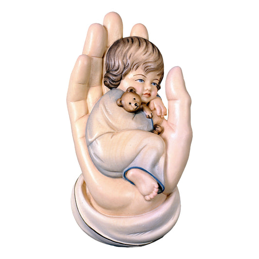 Mondo Cattolico Colored / 11 cm (4.3 in) Wooden statue of Protecting hand with boy to hang