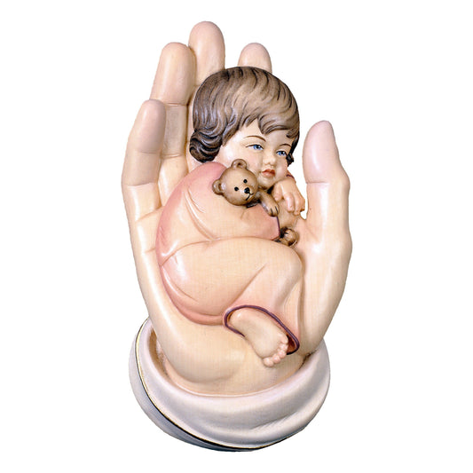 Mondo Cattolico Colored / 11 cm (4.3 in) Wooden statue of Protecting hand with girl to hang