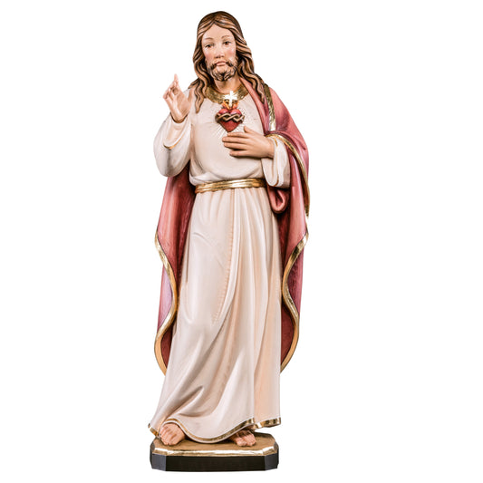 MONDO CATTOLICO Colored / 10 cm (3.9 in) Wooden Statue of Sacred Heart of Jesus Classic Style