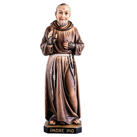 MONDO CATTOLICO Colored / 15 cm (5.9 in) Wooden Statue of Saint Padre Pio