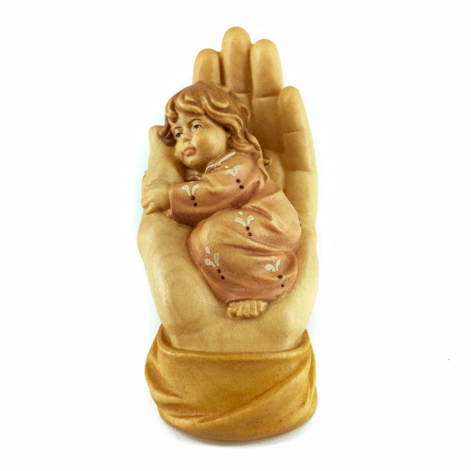 MONDO CATTOLICO 7 cm (2.76 in) Wooden Statue of Sleeping Baby on the God Hand's Palm
