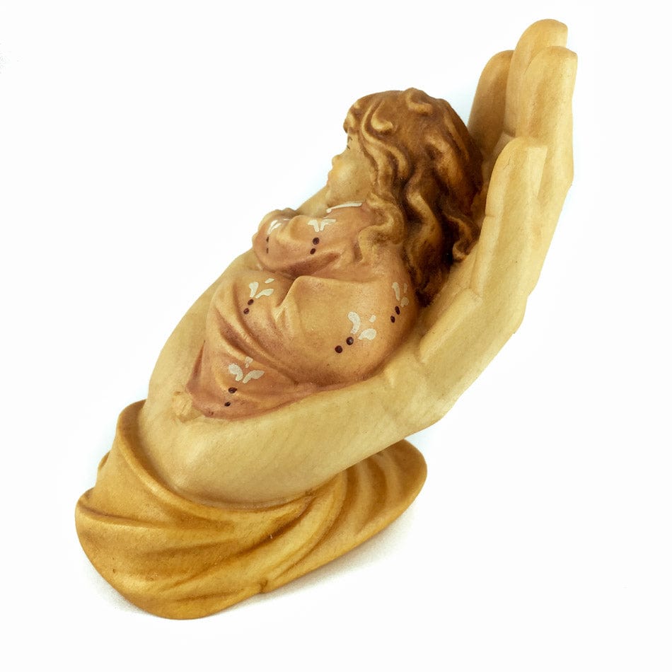 MONDO CATTOLICO 7 cm (2.76 in) Wooden Statue of Sleeping Baby on the God Hand's Palm