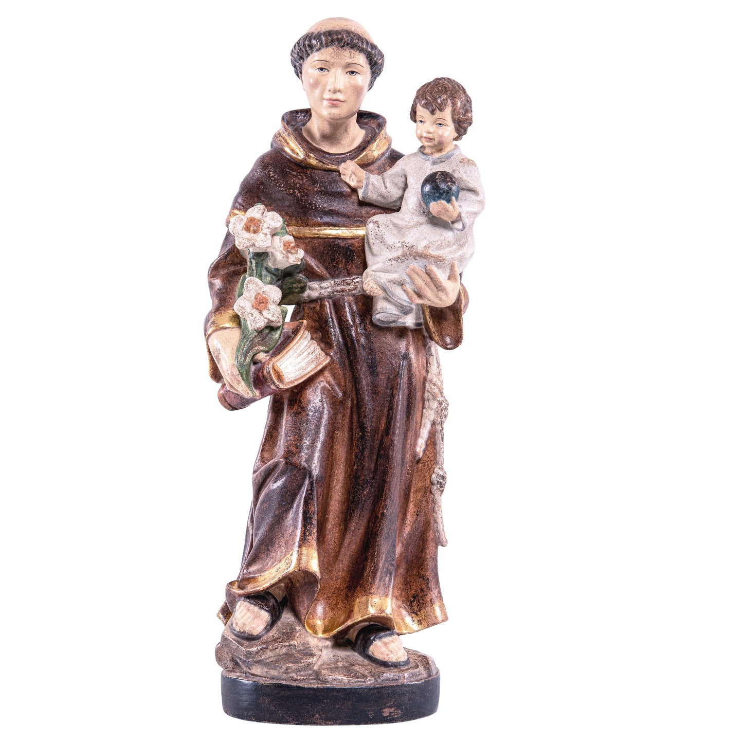 MONDO CATTOLICO Golden / 30 cm (11.8 in) Wooden Statue of St. Anthony