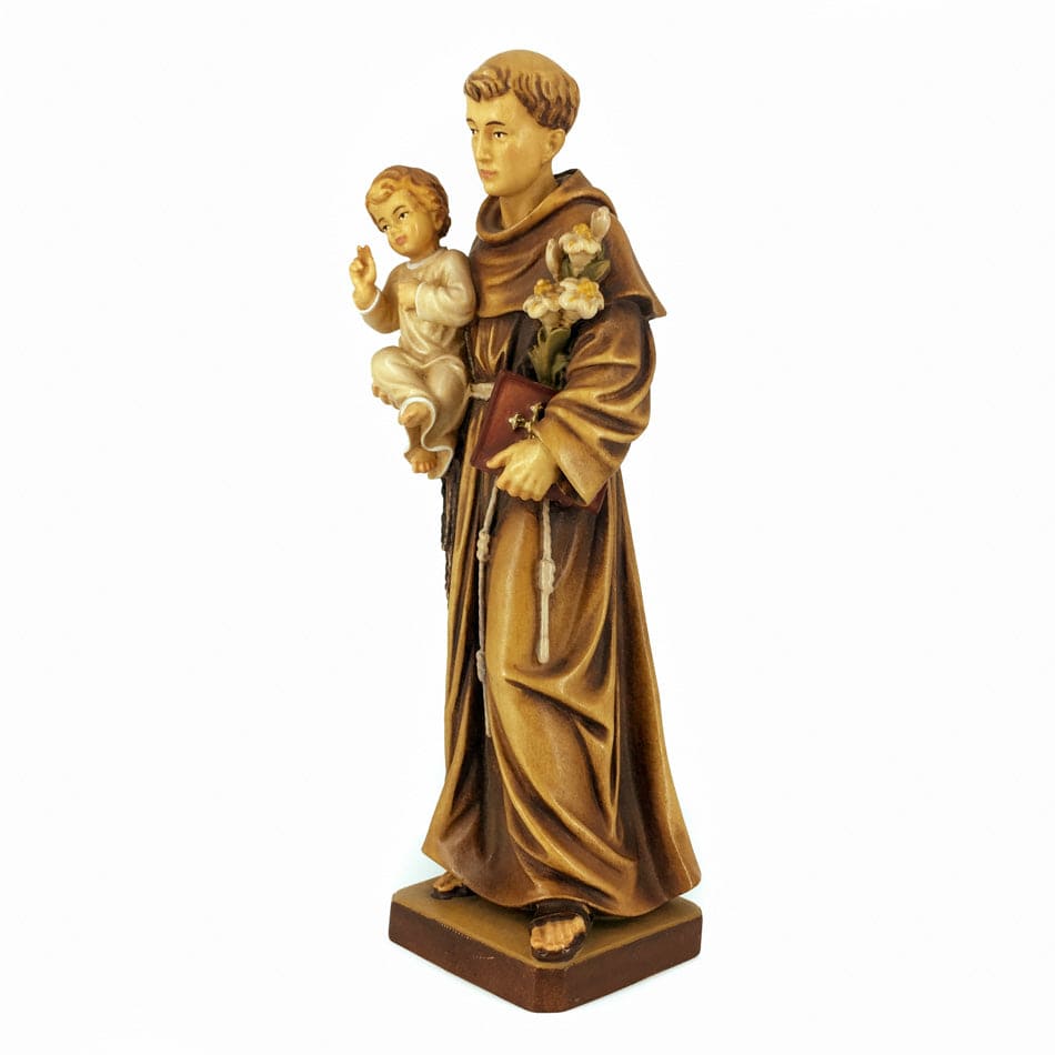 MONDO CATTOLICO Wooden Statue of St. Anthony of Padua Holding Baby Jesus
