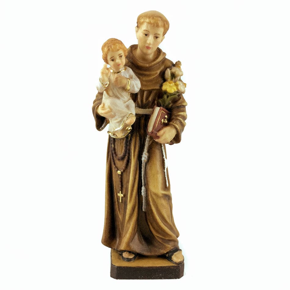 MONDO CATTOLICO 10 cm (3.94 in) Wooden Statue of St. Anthony of Padua Holding Baby Jesus