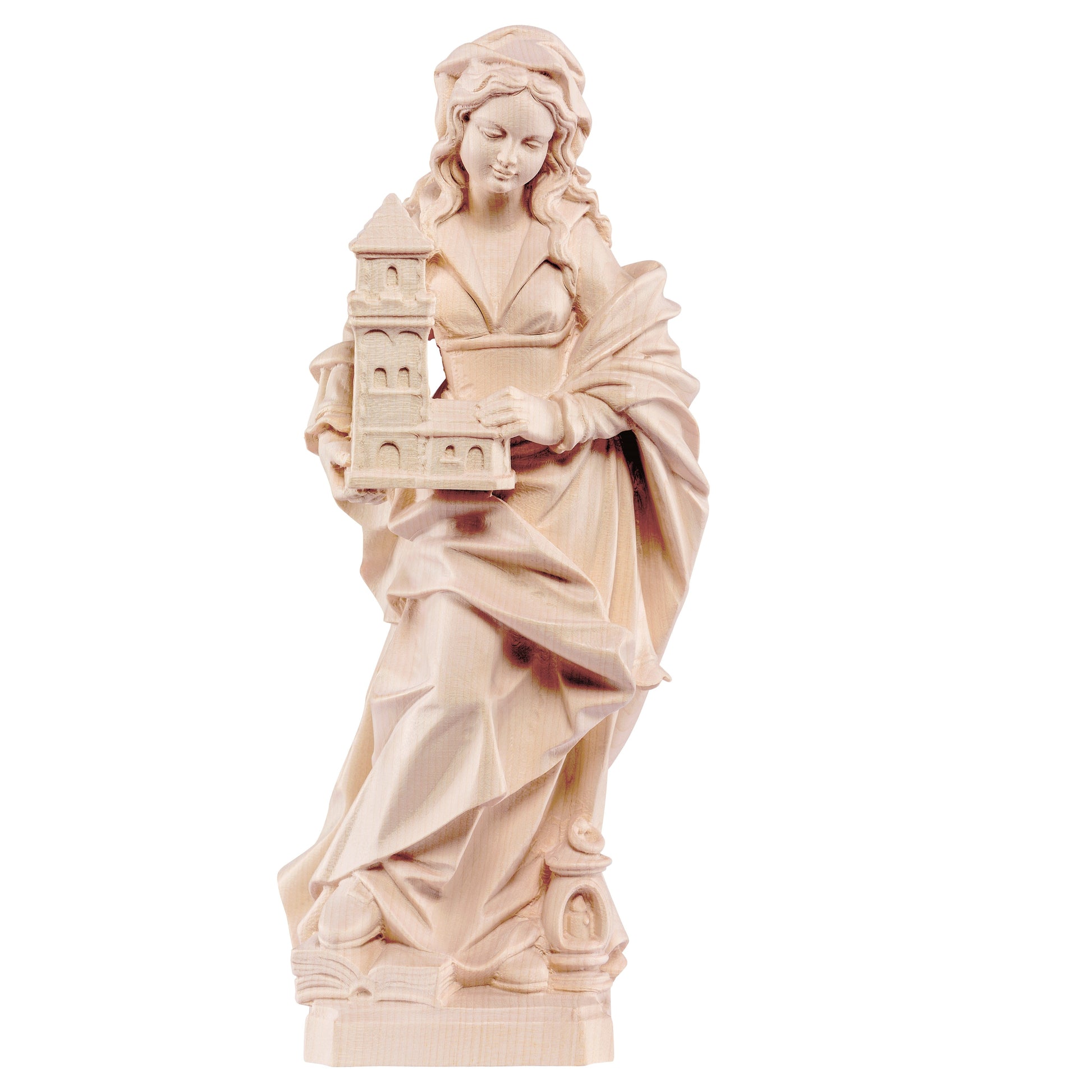 Mondo Cattolico Natural / 15 cm (5.9 in) Wooden statue of St. Barbara