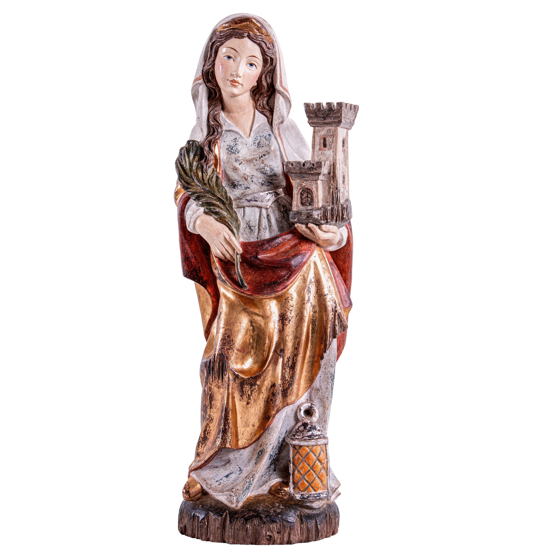 Mondo Cattolico Golden / 30 cm (11.8 in) Wooden statue of St. Barbara gothic style