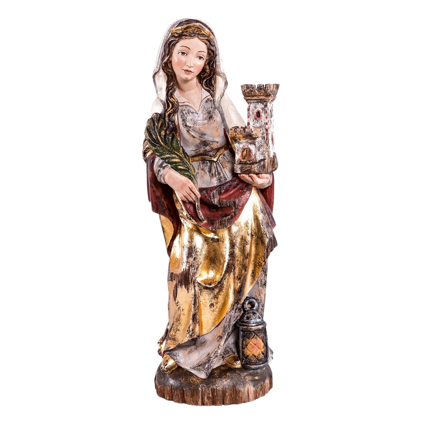 Mondo Cattolico Antiqued / 40 cm (15.7 in) Wooden statue of St. Barbara gothic style