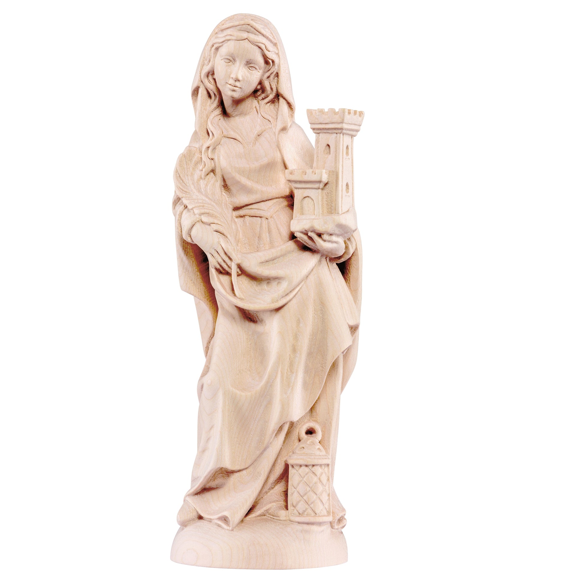 Mondo Cattolico Natural / 30 cm (11.8 in) Wooden statue of St. Barbara gothic style