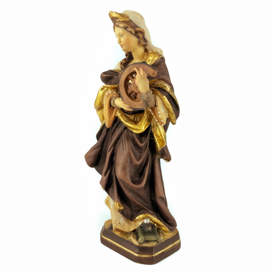 MONDO CATTOLICO 15 cm (5.90 in) Wooden Statue of St. Catherine of Alexandria With Breaking Wheel
