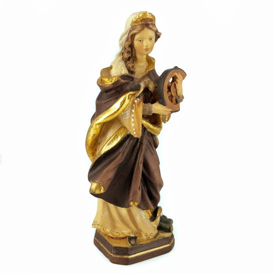 MONDO CATTOLICO 15 cm (5.90 in) Wooden Statue of St. Catherine of Alexandria With Breaking Wheel