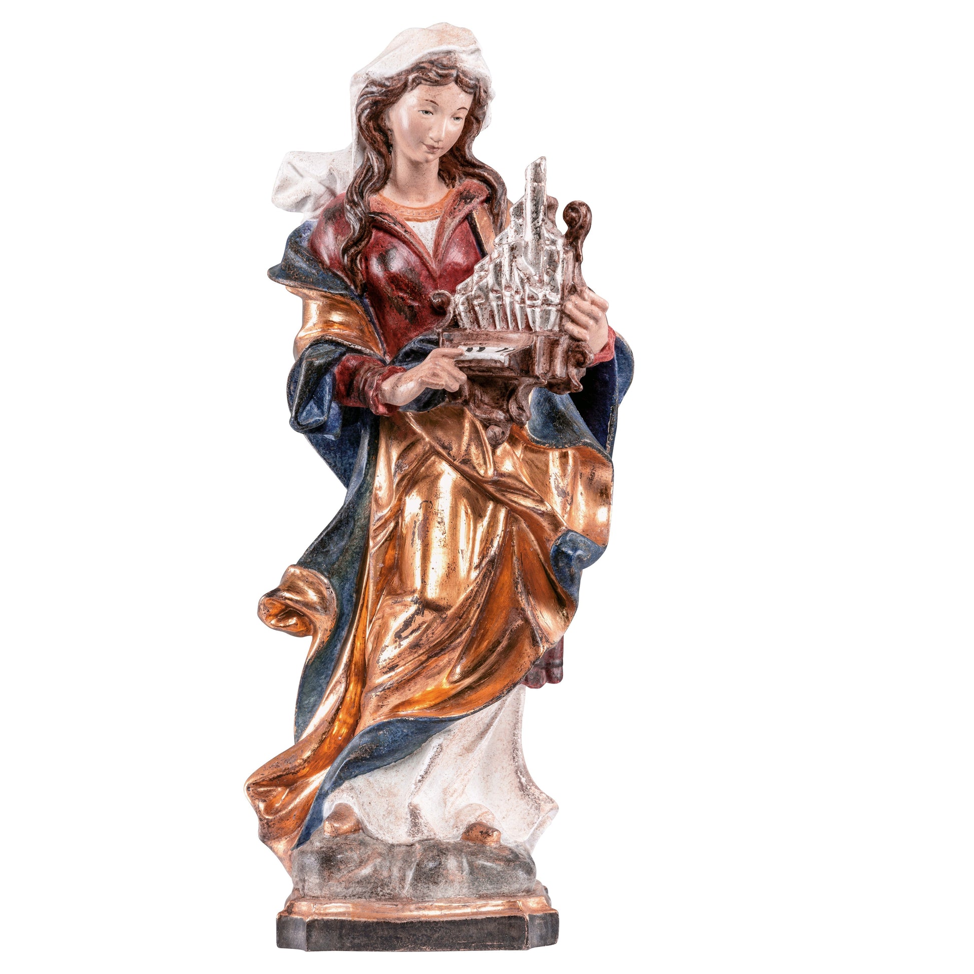 Mondo Cattolico Golden / 30 cm (11.8 in) Wooden statue of St. Cecilia