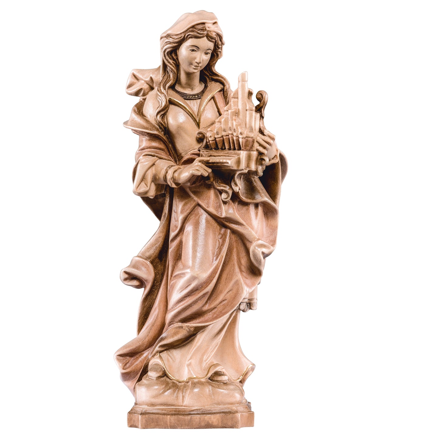 Mondo Cattolico Glossy / 20 cm (7.9 in) Wooden statue of St. Cecilia