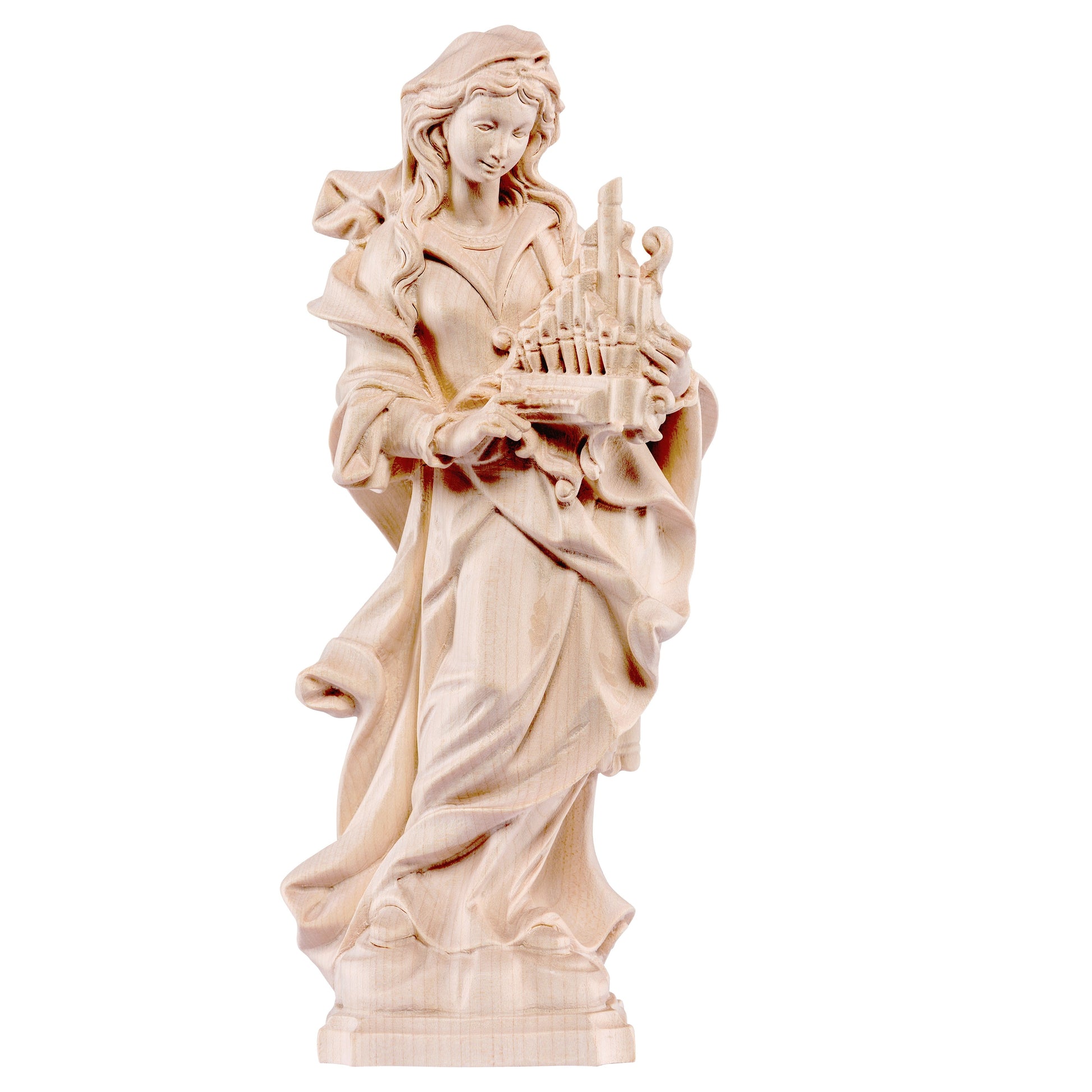 Mondo Cattolico Natural / 20 cm (7.9 in) Wooden statue of St. Cecilia