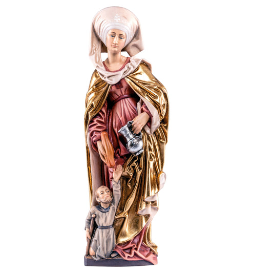 Mondo Cattolico Colored / 60 cm (23.6 in) Wooden statue of St. Elizabeth with beggar