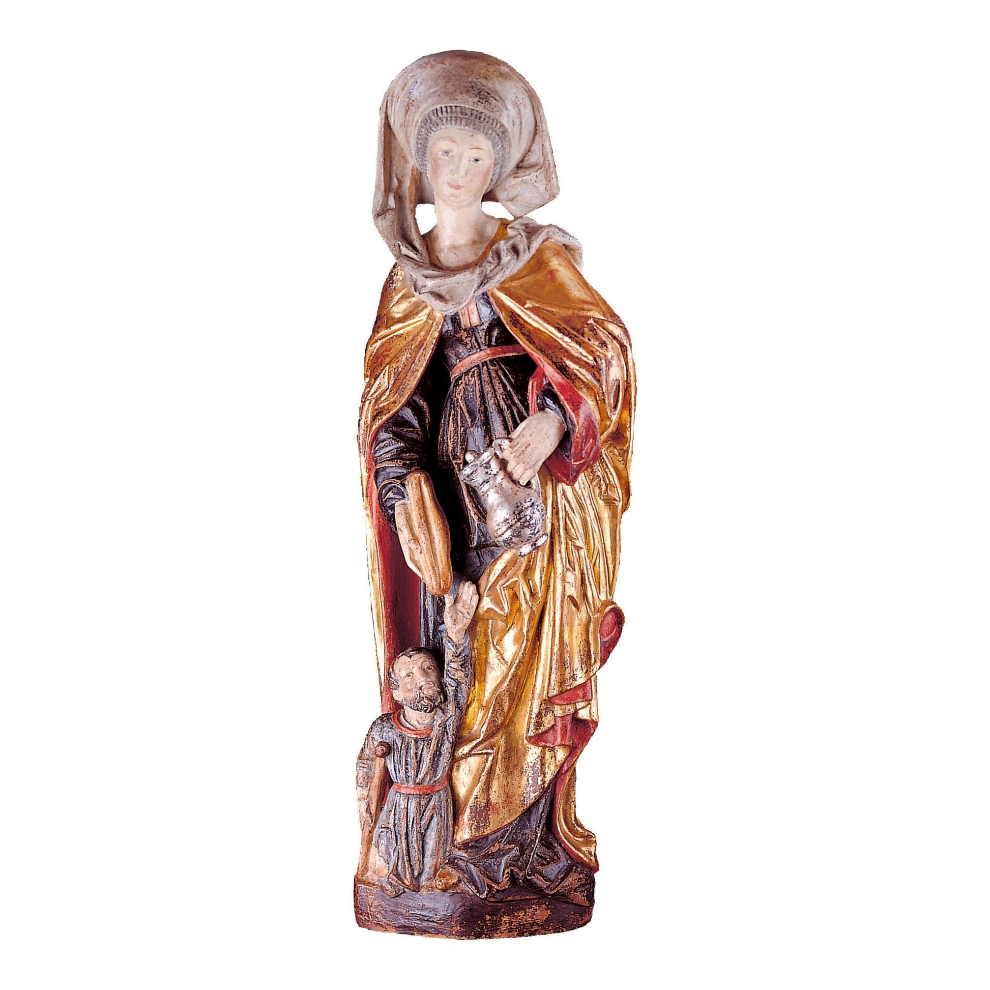 Mondo Cattolico Golden / 40 cm (15.7 in) Wooden statue of St. Elizabeth with beggar