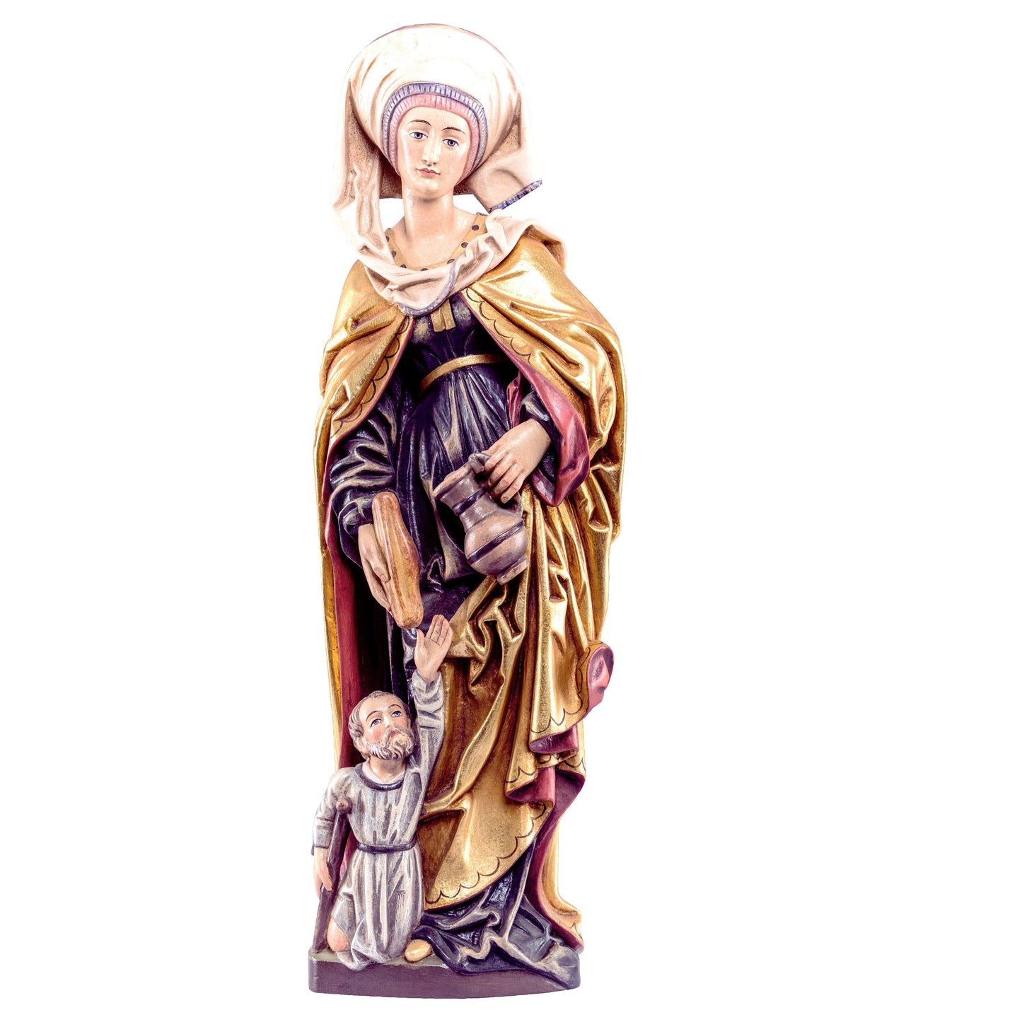 Mondo Cattolico Antiqued / 40 cm (15.7 in) Wooden statue of St. Elizabeth with beggar