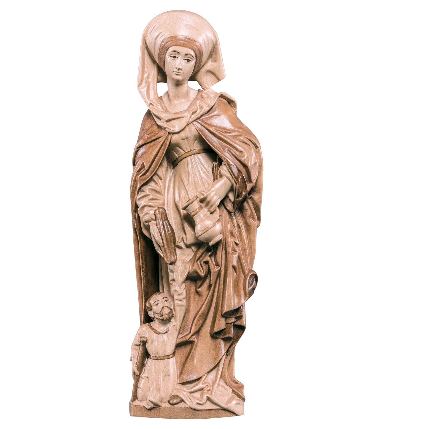 Mondo Cattolico Glossy / 40 cm (15.7 in) Wooden statue of St. Elizabeth with beggar
