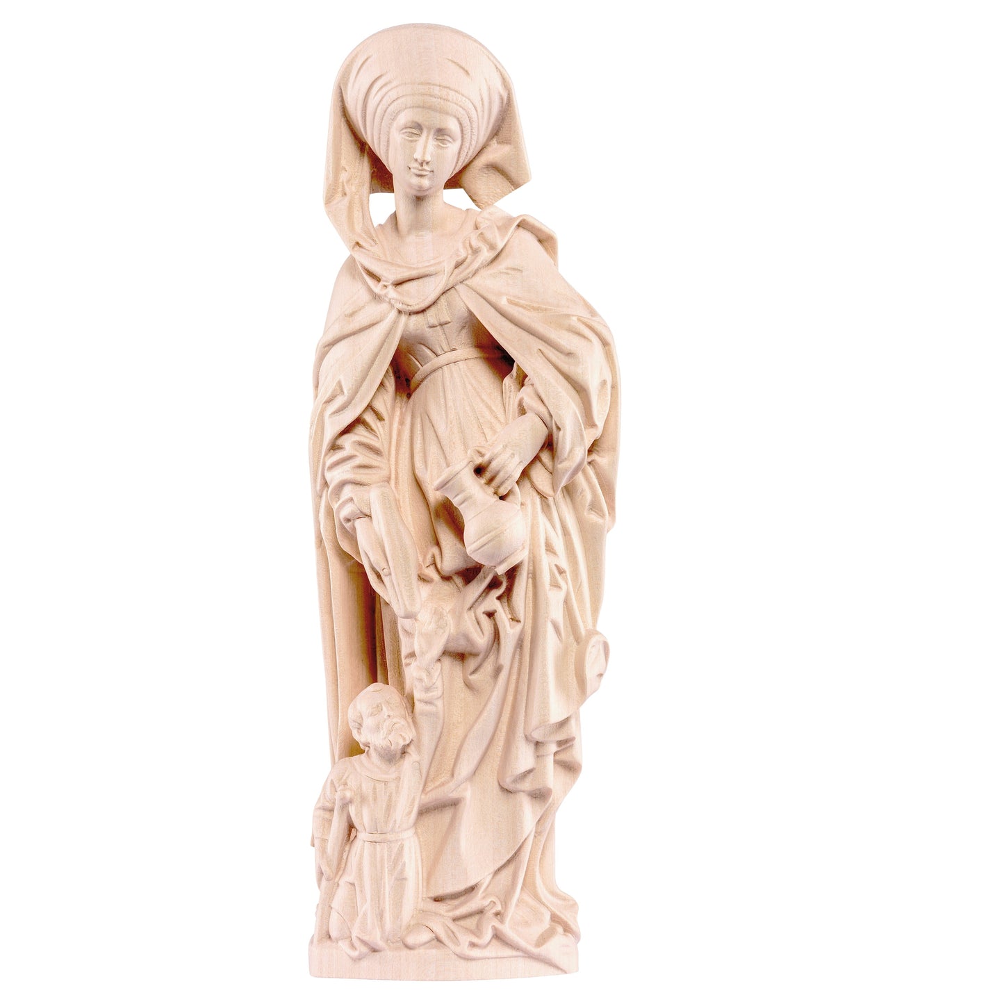 Mondo Cattolico Natural / 40 cm (15.7 in) Wooden statue of St. Elizabeth with beggar