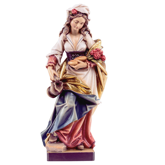 Mondo Cattolico Colored / 15 cm (5.9 in) Wooden statue of St. Elizabeth with roses