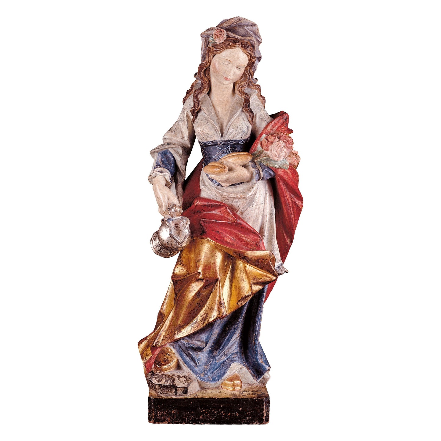 Mondo Cattolico Golden / 36 cm (14.2 in) Wooden statue of St. Elizabeth with roses