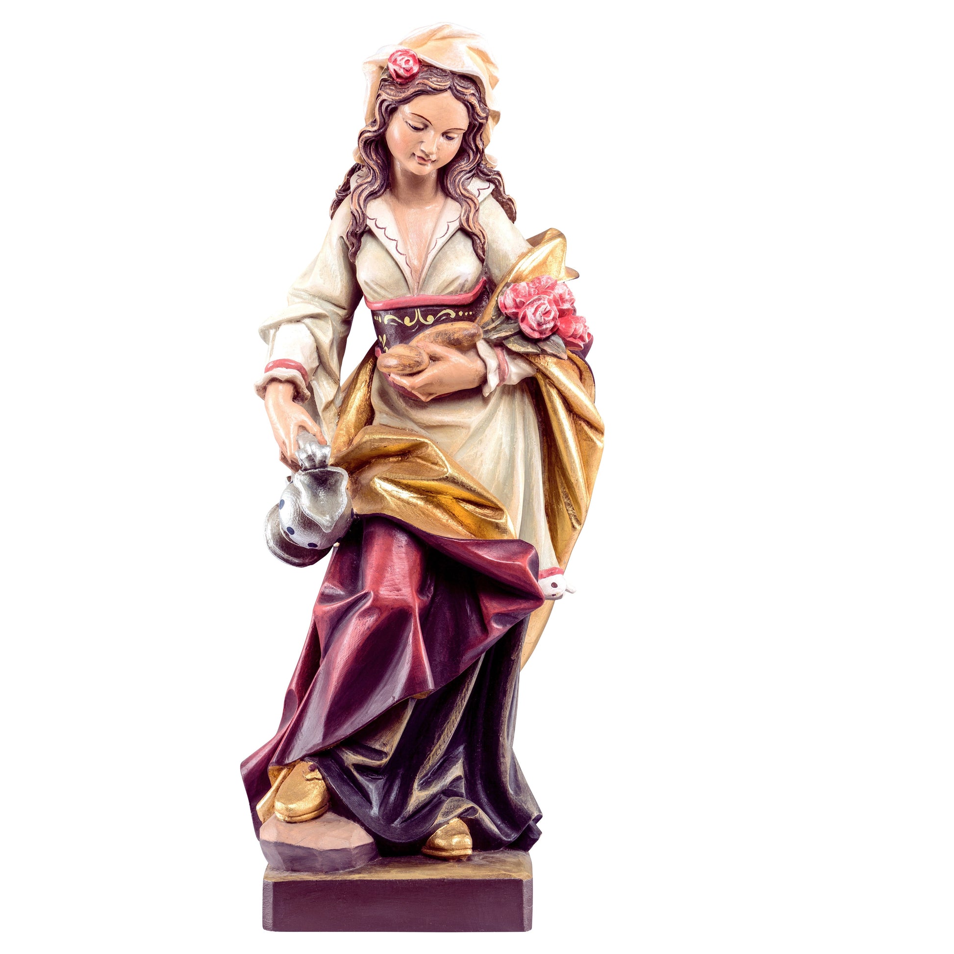 Mondo Cattolico Antiqued / 50 cm (19.7 in) Wooden statue of St. Elizabeth with roses