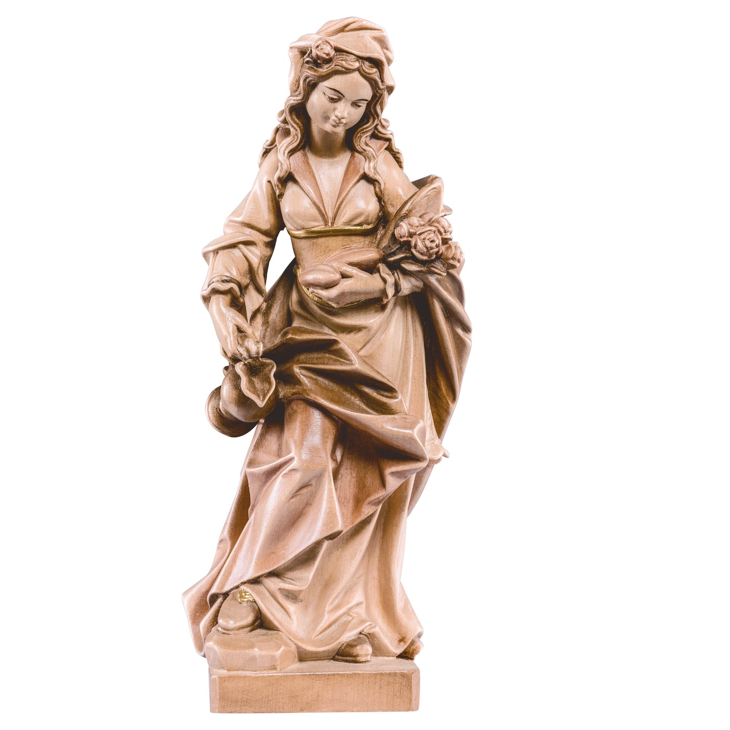 Mondo Cattolico Glossy / 15 cm (5.9 in) Wooden statue of St. Elizabeth with roses