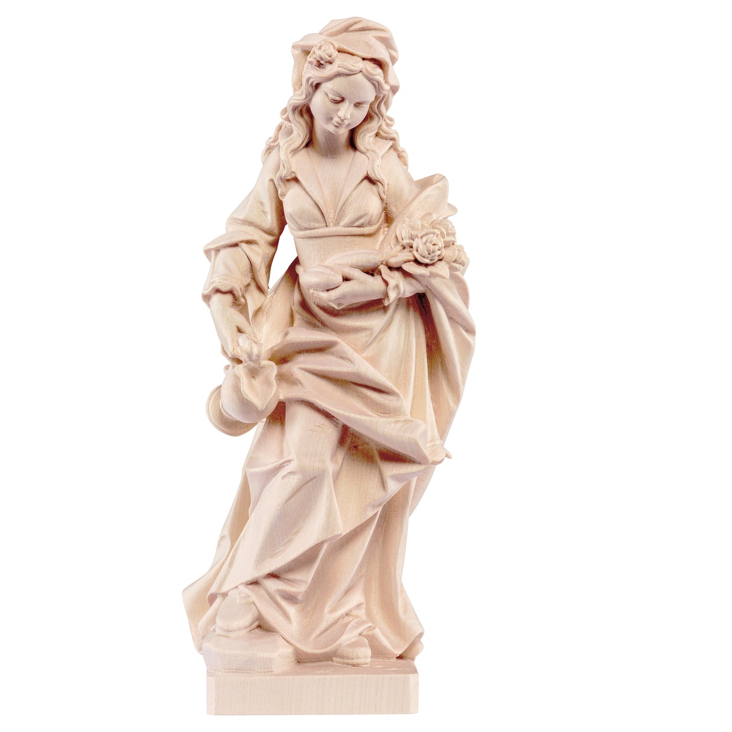 Mondo Cattolico Natural / 15 cm (5.9 in) Wooden statue of St. Elizabeth with roses