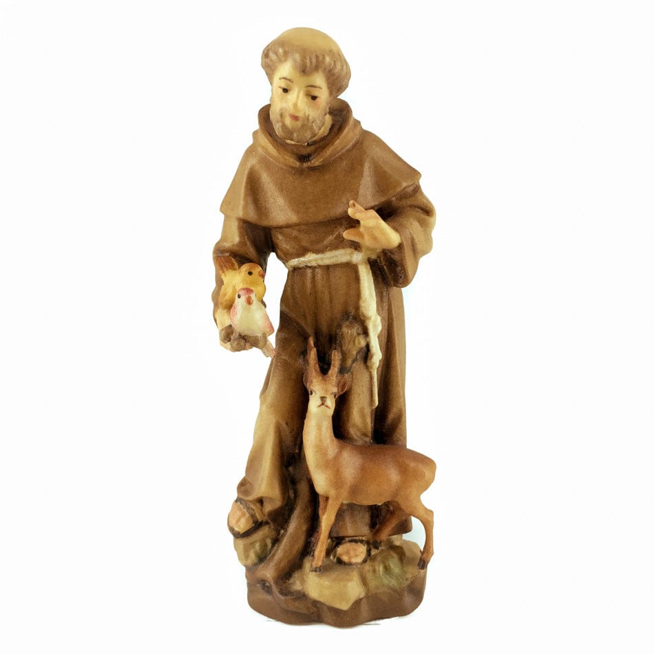 MONDO CATTOLICO 10 cm (3.94 in) Wooden Statue of St. Francis of Assisi With Animals