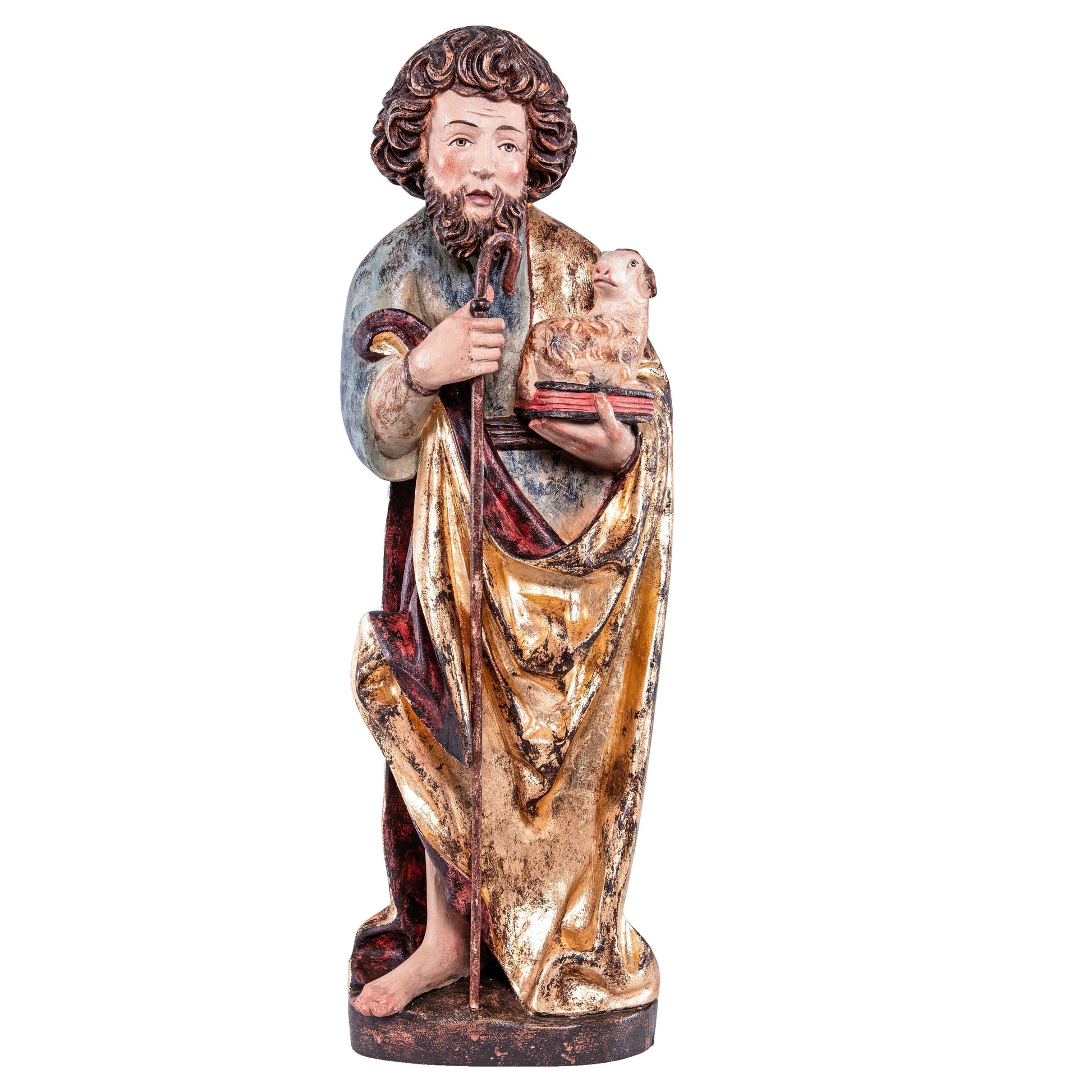 Mondo Cattolico Antiqued / 40 cm (15.7 in) Wooden statue of St. John with lamb