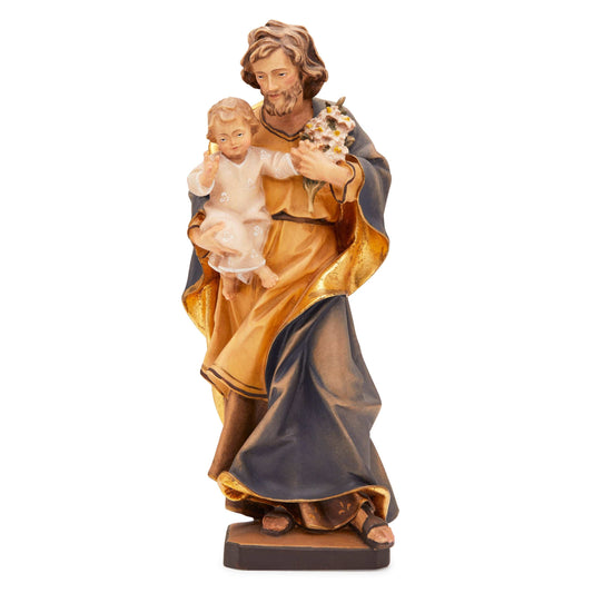 MONDO CATTOLICO 20 cm (7.87 in) Wooden Statue of St. Joseph Holding Baby Jesus