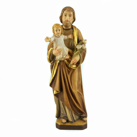 MONDO CATTOLICO 12 cm (4.72 in) Wooden Statue of St. Joseph the "Righteous Man" with Baby Jesus